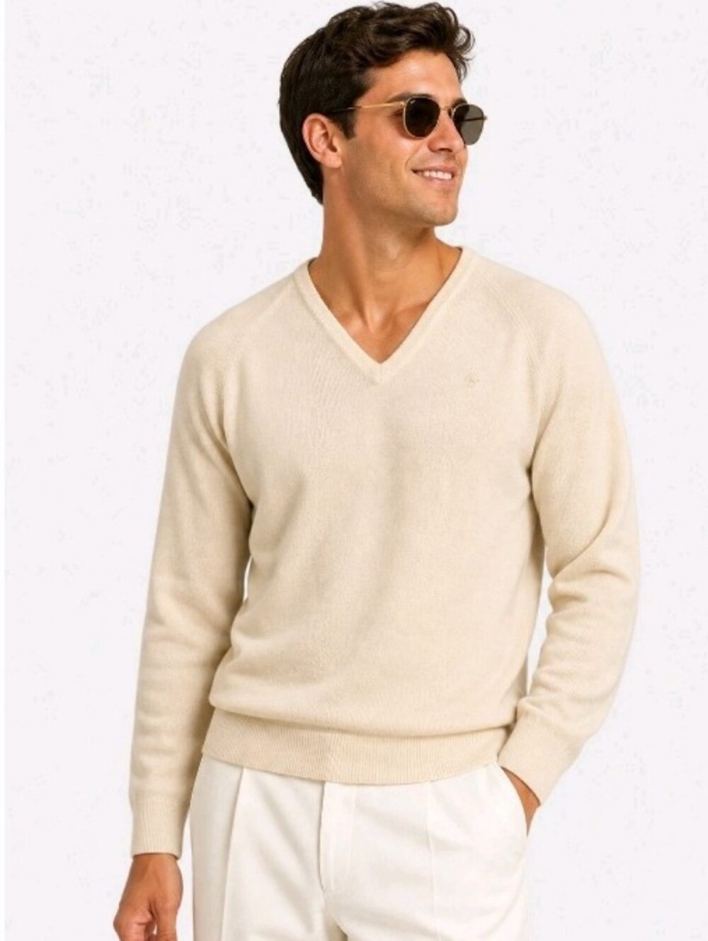 Christian Dior Monsieur Classic Logo Cream Cotton V-Neck Sweater Pullover - Picture 5 of 8